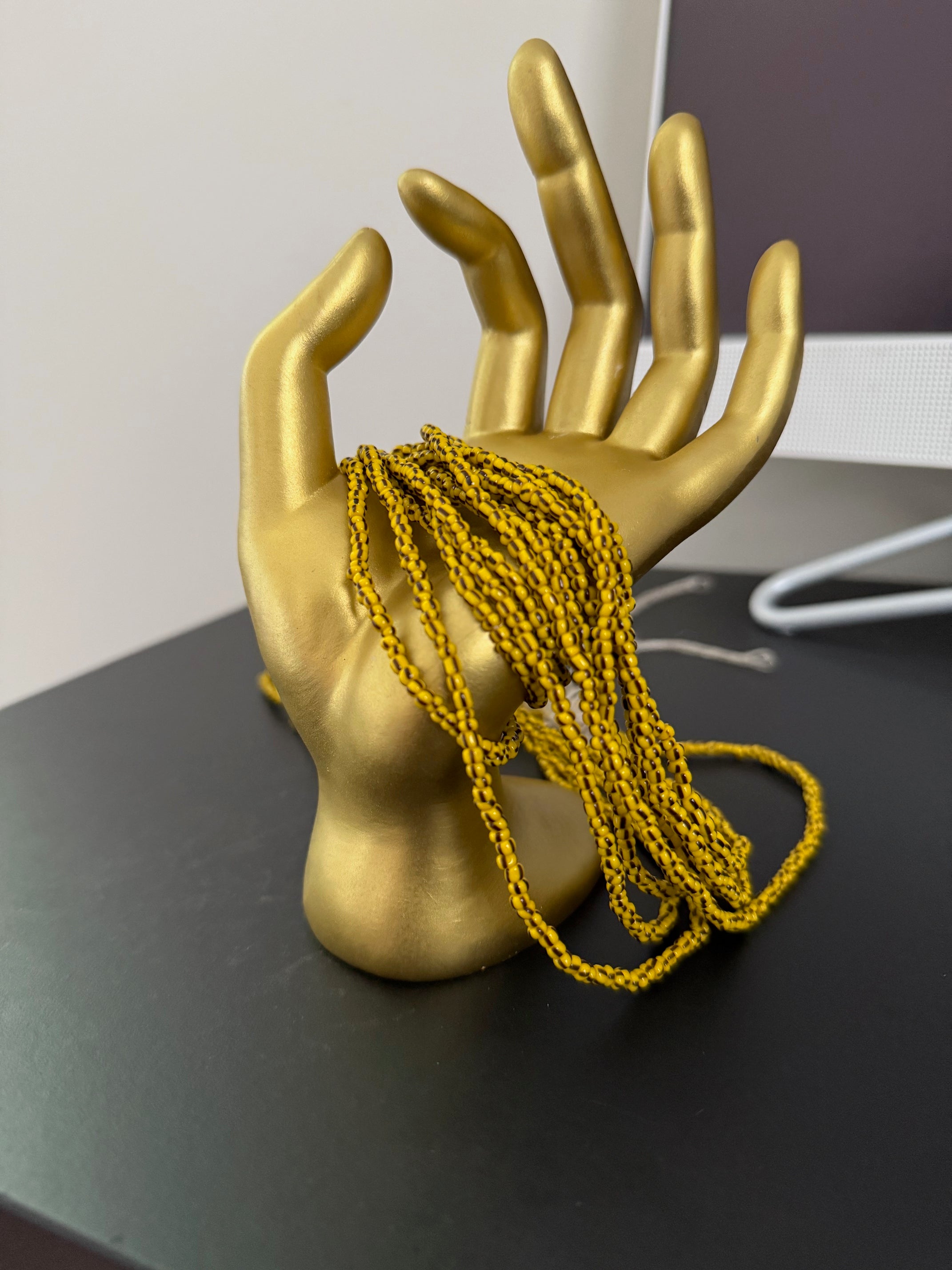 Small Mustard & Chocolate Tribal Bead