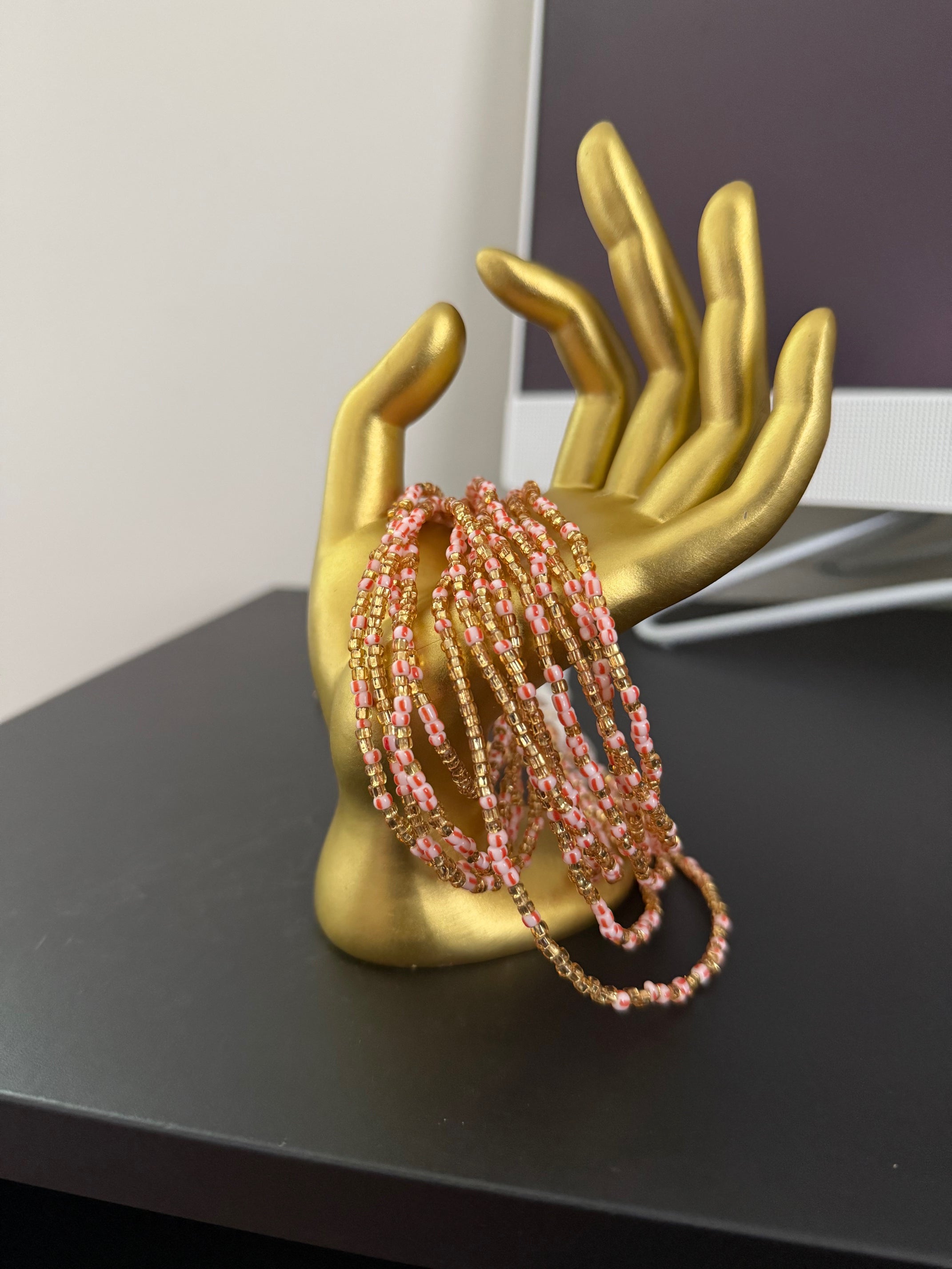 Small Gold, Orange & White Tribal Bead